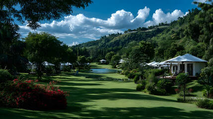 Phuket Ritz-Carlton Golf Club Lawn, Luxury Glamping and Bungalows, Blue Sky