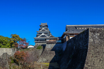 Kumamoto Castle under Clear Blue Sky, Japan