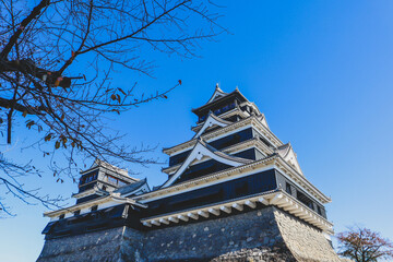 Kumamoto Castle under Clear Blue Sky, Japan