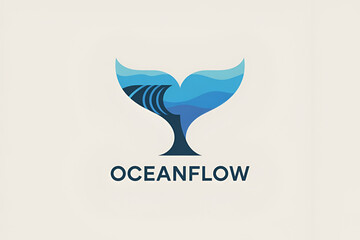 Obraz premium Geometric whale tail logo, using negative space and ocean blue tones