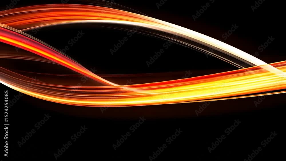 Poster abstract wavy lines of orange and red light on black background