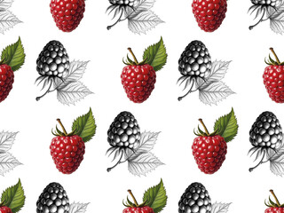 Seamless Pattern with Realistic and Hand-Drawn Graphic Vintage Cherries.