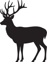 Obraz premium Mountain Deer Silhouette Vector DesignMajestic Deer in Forest Landscape ClipartRustic Wildlife Scene – Deer and MountainsAntlered Stag with Mountain Backdrop VectorDeer in Nature – Wildlife Si