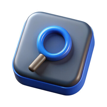 3d render blue magnifying glass icon isolated on transparent background