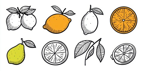 Vector Style Citrus Fruit Collection with Clean Outlines