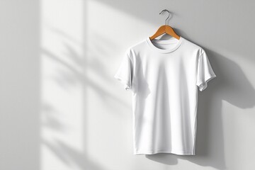 Blank White T-Shirt Mockup on Wooden Hanger