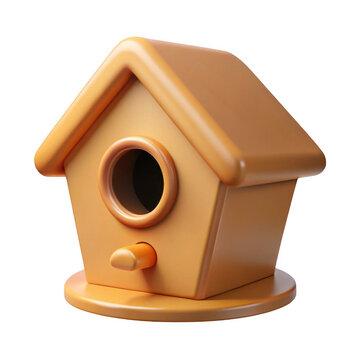 recommend clip art: Cute orange birdhouse 3d render isolated on transparent background