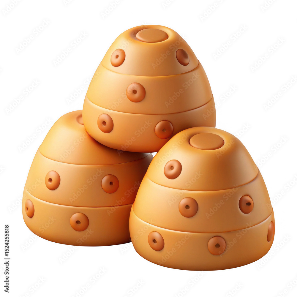 Poster three orange honeycomb shaped objects isolated on transparent background