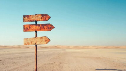 Signpost Serving as Directional Guide in Expansive Desert Landscape Under Clear Blue Sky 4k video footage