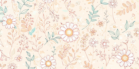 Seamless floral pattern: a decorative vector illustration of nature's beauty, perfect for spring and summer textile designs or vintage art wallpaper