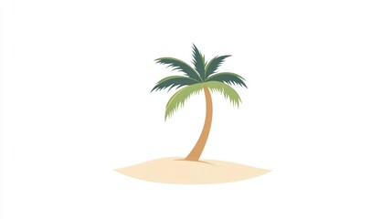 Solitary palm on small sand island, curved trunk
