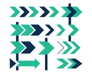 A vibrant collection of directional arrow icons and vector illustrations for web design, featuring green up and red down pointers