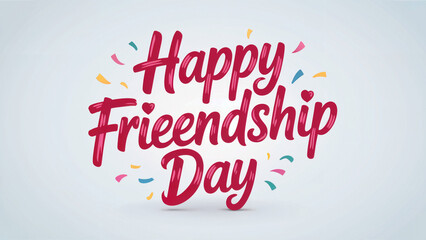 Happy Friendship Day in Red Calligraphy with Colorful Confetti Accents on White
