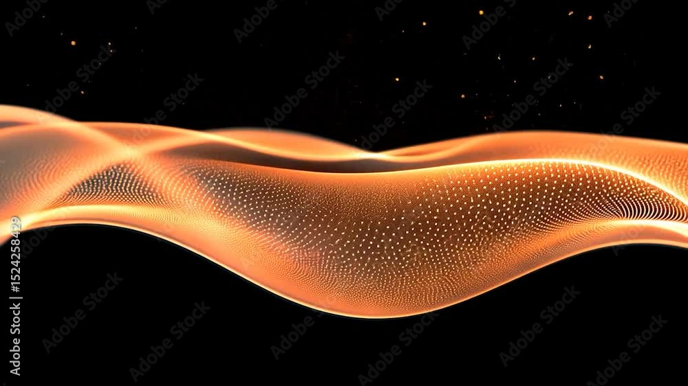Poster abstract wavy form of glowing particles on black background