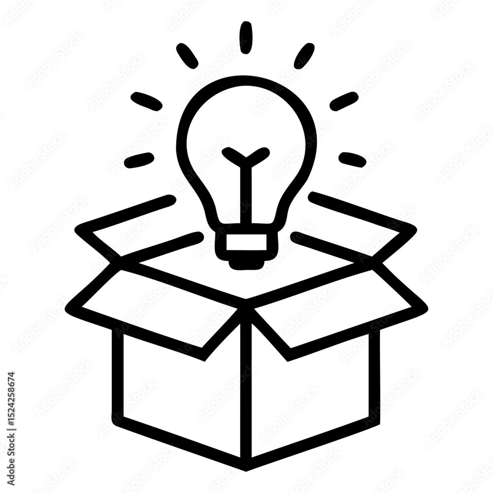 Poster a lightbulb emerging from an open box symbolizing innovation and creative thinking on transparent ba