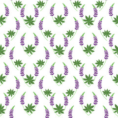 Lupine Blossom Pattern – Purple Floral Seamless Design on White PNG