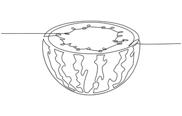 Watermelon one line continuous. Fresh watermelon line art outline,  Line art Watermelon . Hand drawn vector art. Continuous one line drawing of watermelon .
