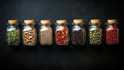 Row of glass spice jars
