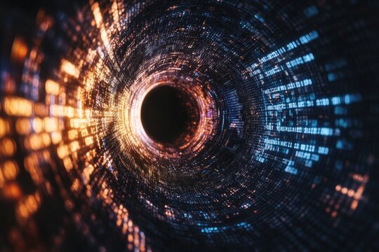 Abstract digital tunnel with swirling code