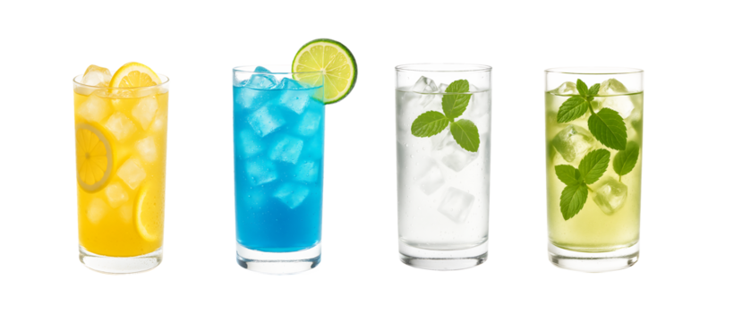 Refreshing Drinks Bundle – 4 PNG Set in Collins Glasses