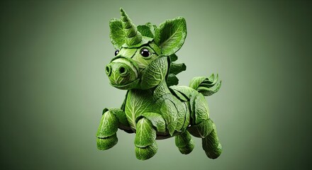 Obraz premium Fantasy unicorn made of green lettuce – conceptual character art