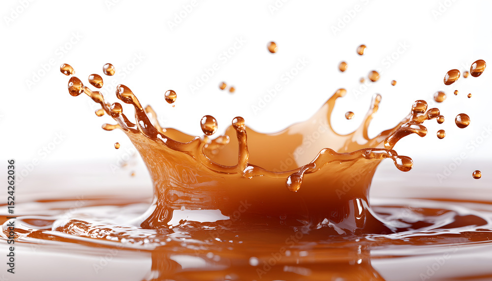 Poster isolated splash action of hot caramel liquid on a white background. fluid motion in a dynamic form. 