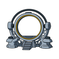 Vector Cartoon Futuristic Portal Gate with Mechanical Base
