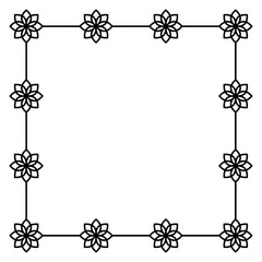 Black frame with flowers isolated on white. Vector square frame. Frame for text, certificate, pictures, photo, diploma. Element for design
