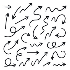 Set of vector hand drawn arrow icons. Set of black arrow icons. Circular arrows, arrow rotation, process repeat symbol.