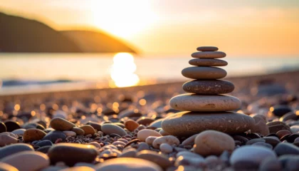 Selbstklebende Fototapeten Zen stones composition on the beach spa concept © Vinay