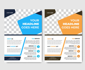 Modern Corporate Flyer Template Design for Business Promotion with Blue and Orange Colour Scheme, Creative Company Brochure Layout for Marketing, Advertising, and Services Presentation