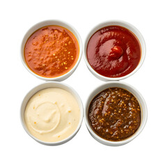 Assorted sauces in bowls isolated on transparent background