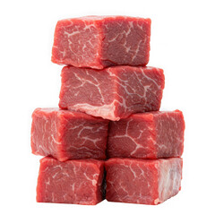 Stack of diced beef cubes on transparent background