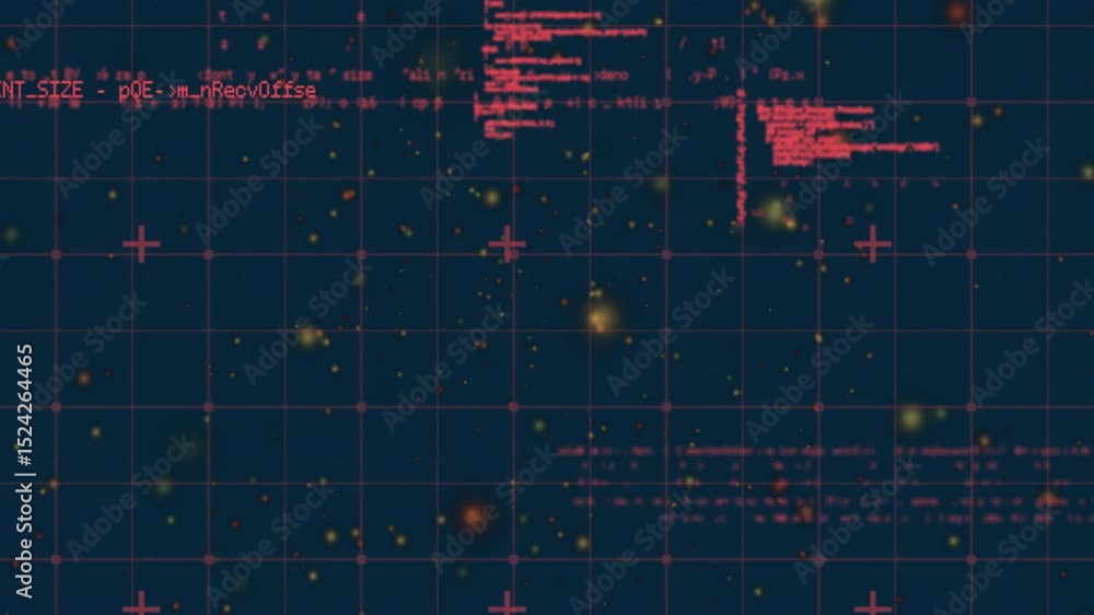 Poster upon grid startup code intensifying, sliding, shifting as particles rising showing data flow