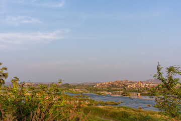Tungabhadra River Landscape from Bukkasaagara Aanegundi Bridge, Hampi, Karnataka, India