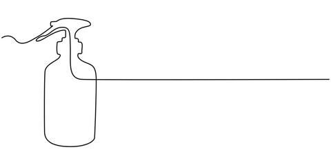 Disinfectant Spray Continuous Line Editable Stroke Icon, Line Drawing of Simple Bottle on White Background, 
