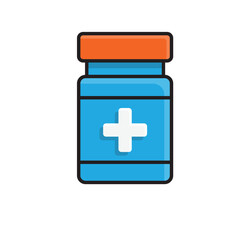 Medical icons. Medicines. Medicine bottles and plus signs. Prevention, health, diagnosis. Isometric design style