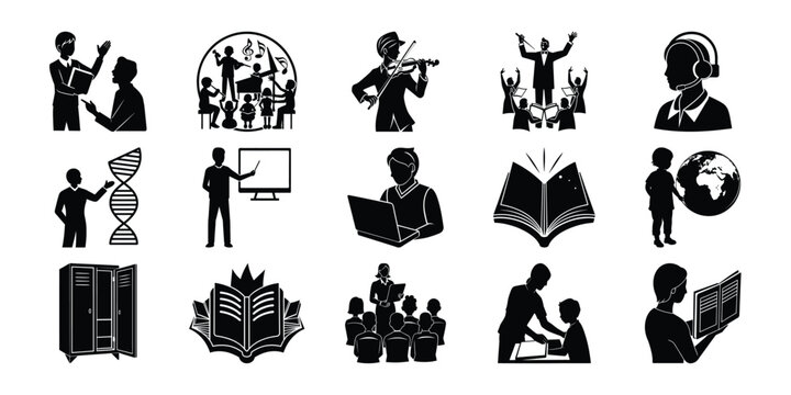 Diverse Educational Icons Learning, Teaching, and Global Knowledge