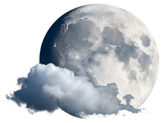Full Moon with Soft Cloud in Front on White Background – High-Resolution Celestial Illustration for Night Sky, Astronomy, and Dreamy Space Concepts in Clean and Isolated Composition