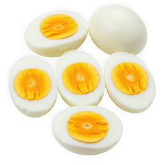 Boiled eggs halves and whole on transparent background