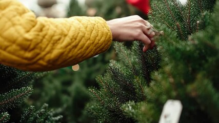 Hand picking Christmas tree, festive holiday shopping - Powered by Adobe