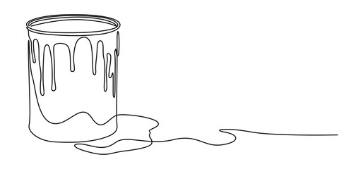 Paint Bucket Graphic Design Thin Line Icon, Can of paint, glue, varnish, thinner, building materials one line art. Continuous line drawing of repair, professional, hand, people, concept, support