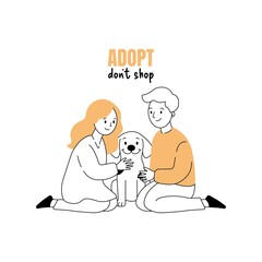 Couple Adopting Shelter Dog – Flat Vector “Adopt Don’t Shop” Scene for Animal Rescue and Pet Campaigns