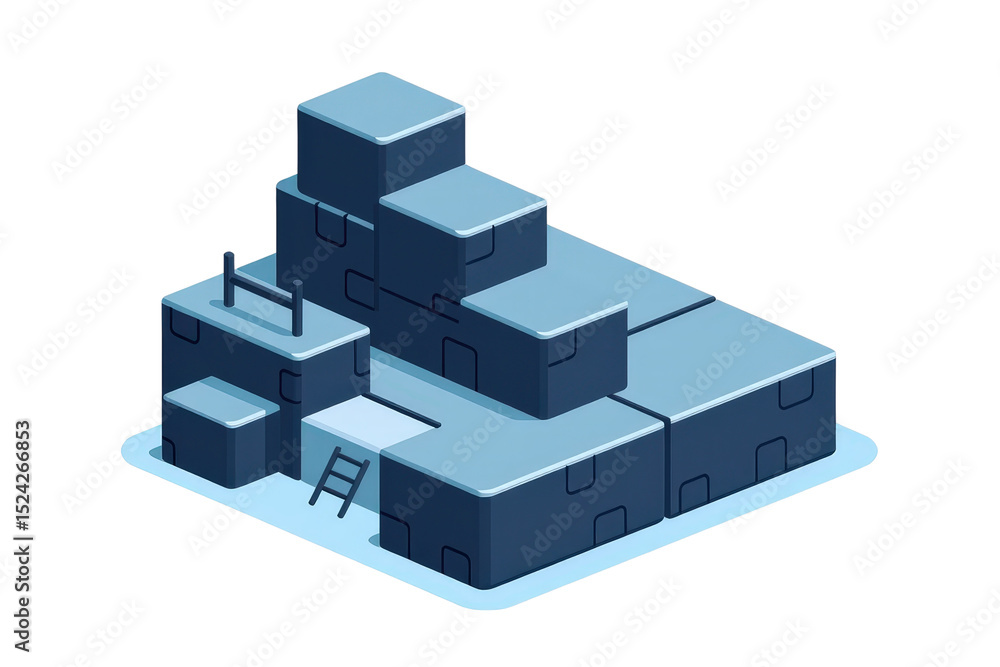 Poster building blocks construction creative design studio digital artwork minimalist style isometric view 
