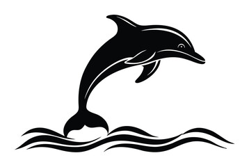 Obraz premium Jumping Dolphin with Water Ripples Silhouette Vector Illustration