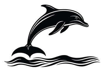 Fototapeta premium Jumping Dolphin with Water Ripples Silhouette Vector Illustration