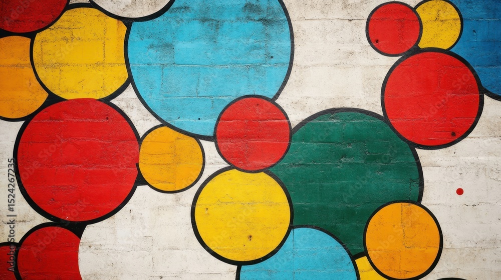Poster eye-catching colorful wall featuring dynamic circles in a retro aesthetic creating a fun and playful