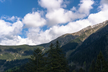 mountain ladder landscape with clouds in summer carpathians romania