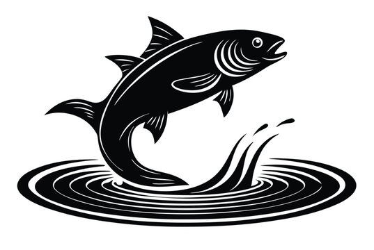 Fish Jumping Out of Water Silhouette Vector Illustration