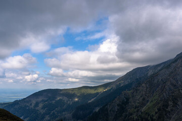 Fototapeta premium mountain ladder landscape with clouds in summer carpathians romania